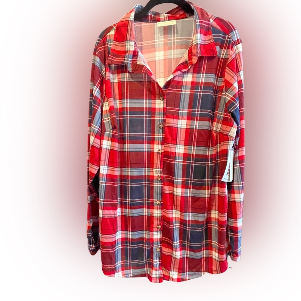 Button down plaid button down shirt. Plus Size.